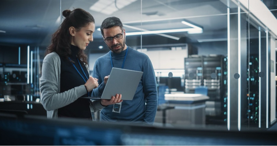 two IT techs conducting an IT Strategy and Risk Assessment
